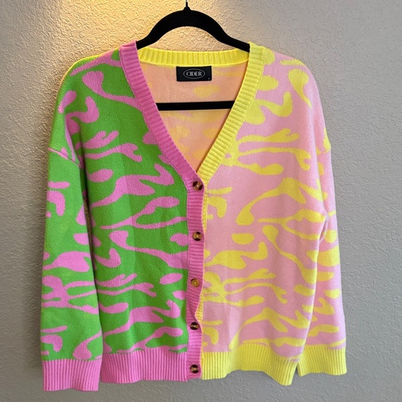 Cider Sweaters - Cider Retro Lava Lamp Pastel Swirl Color Block Cardigan Sweater/ Size large